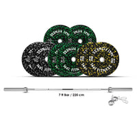 Thumbnail for 7 Ft Olympic Bar With Camouflage Bumper Plates - 100 KG Set | 1441 Fitness