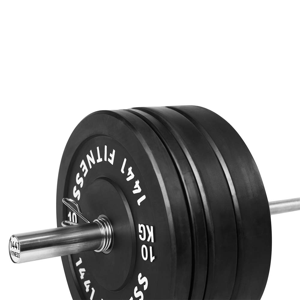 1441 Fitness 7 Ft Olympic Bar with Rubber Bumper Plates - 100 KG Set