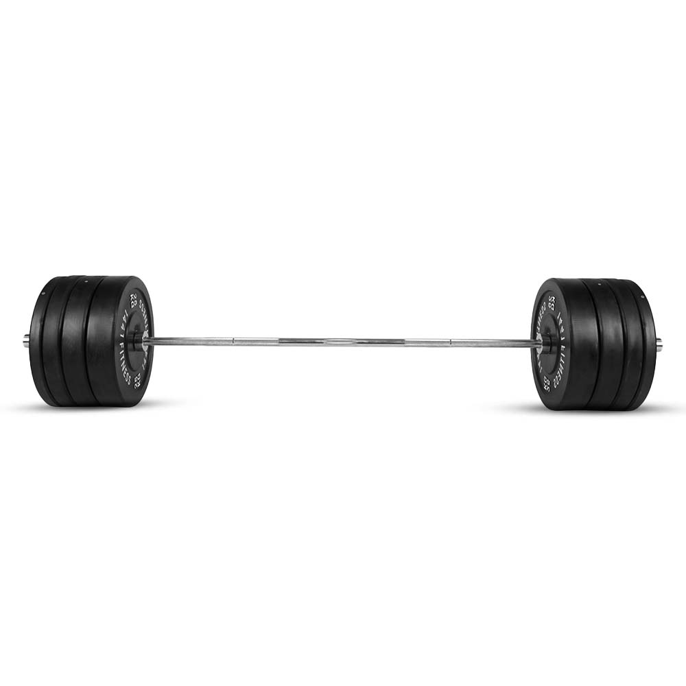 1441 Fitness 7 Ft Olympic Bar with Rubber Bumper Plates - 100 KG Set