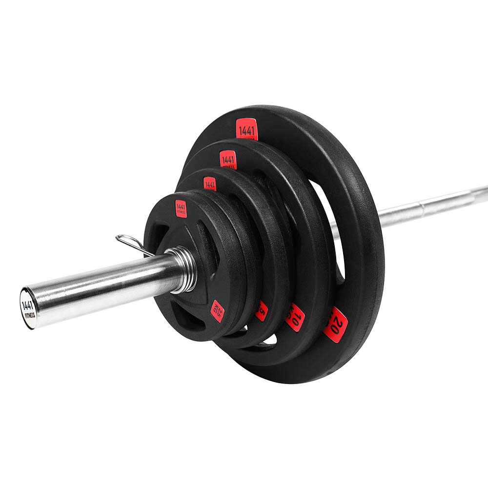 7 ft Olympic Lifting Bar-80 Kg weight plate set equipped with pair of collars