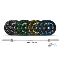 Thumbnail for 7 Ft Olympic Bar With Camouflauge Bumper Plates - 120 KG Set | 1441 Fitness