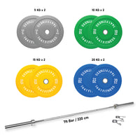 Thumbnail for 7 Ft Olympic Barbell and Color Bumper Plate Set - 120 Kg | 1441 Fitness