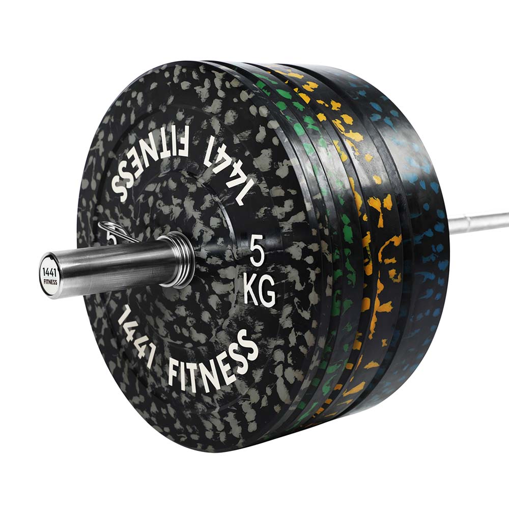7 Ft Olympic Bar With Camouflauge Bumper Plates - 120 KG Set | 1441 Fitness