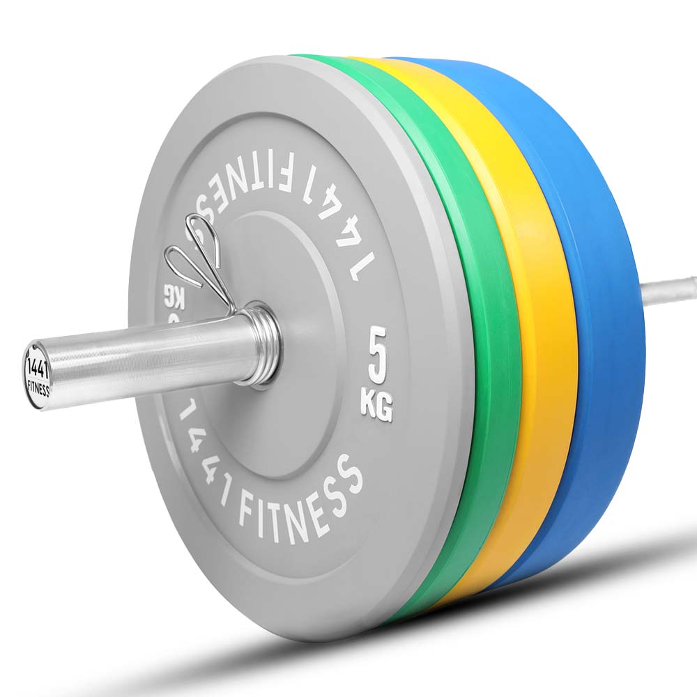 7 Ft Olympic Barbell and Color Bumper Plate Set - 120 Kg | 1441 Fitness