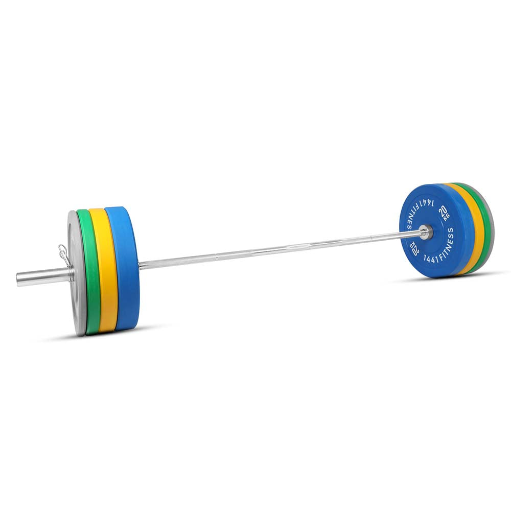 7 Ft Olympic Barbell and Color Bumper Plate Set - 120 Kg | 1441 Fitness