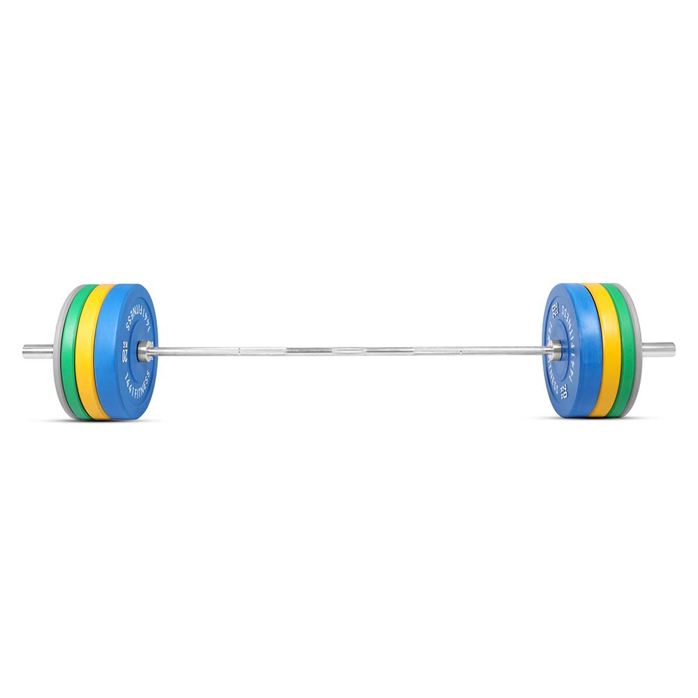7 Ft Olympic Barbell and Color Bumper Plate Set - 120 Kg | 1441 Fitness