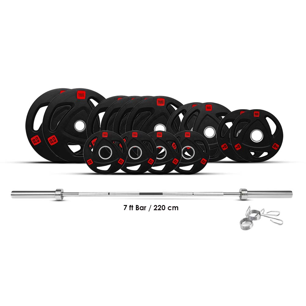 1441 Fitness 7 Ft Olympic Bar with Tri Grip Black Olympic Plates Set | 160 kg