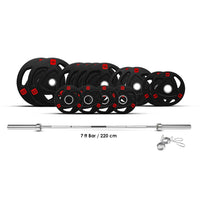 Thumbnail for 1441 Fitness 7 Ft Olympic Bar with Tri Grip Black Olympic Plates Set | 160 kg