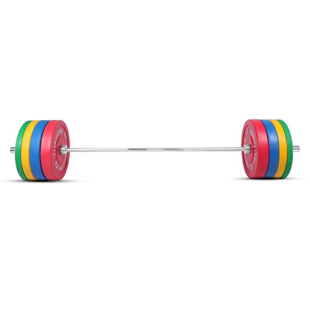 7 Ft Olympic Barbell and Color Bumper Plate Set - 160 KG | 1441 Fitness