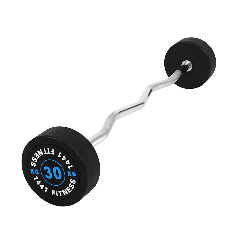 1441 Fitness Fixed Weight Curl Barbell Set - 10 kg to 30 KG (Set of 5) With Rack