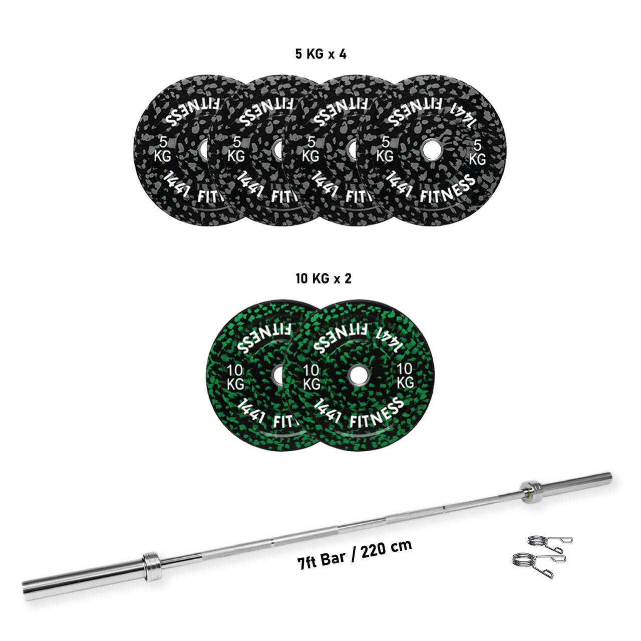 7 Ft Olympic Bar with Camouflage Bumper Plates Set - 60 KG Set | 1441 Fitness