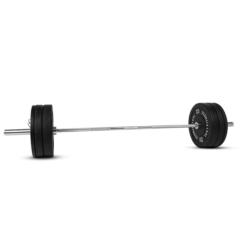 Olympic Bar with Bumper Plates attached equipped with pair of collars