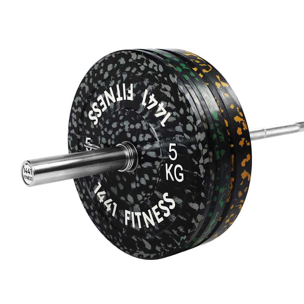 7 Ft Olympic Bar with Camouflage Bumper Plates Set - 80 KG Set | 1441 Fitness