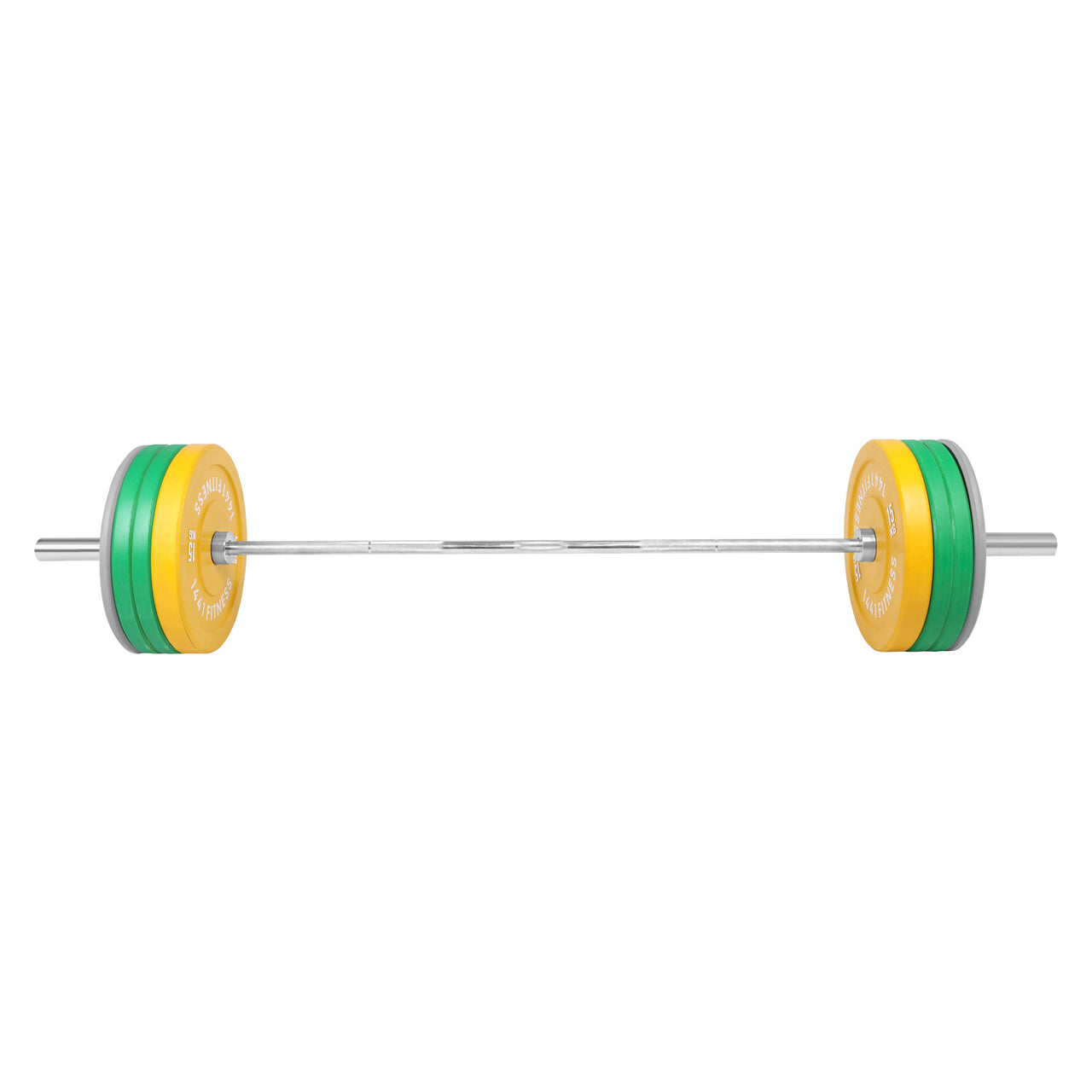 7 Ft Olympic Barbell and Color Bumper Plate Set - 100 KG | 1441 Fitness