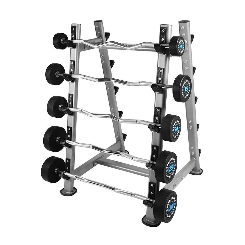 1441 Fitness Fixed Weight Curl Barbell Set - 10 kg to 30 KG (Set of 5) With Rack