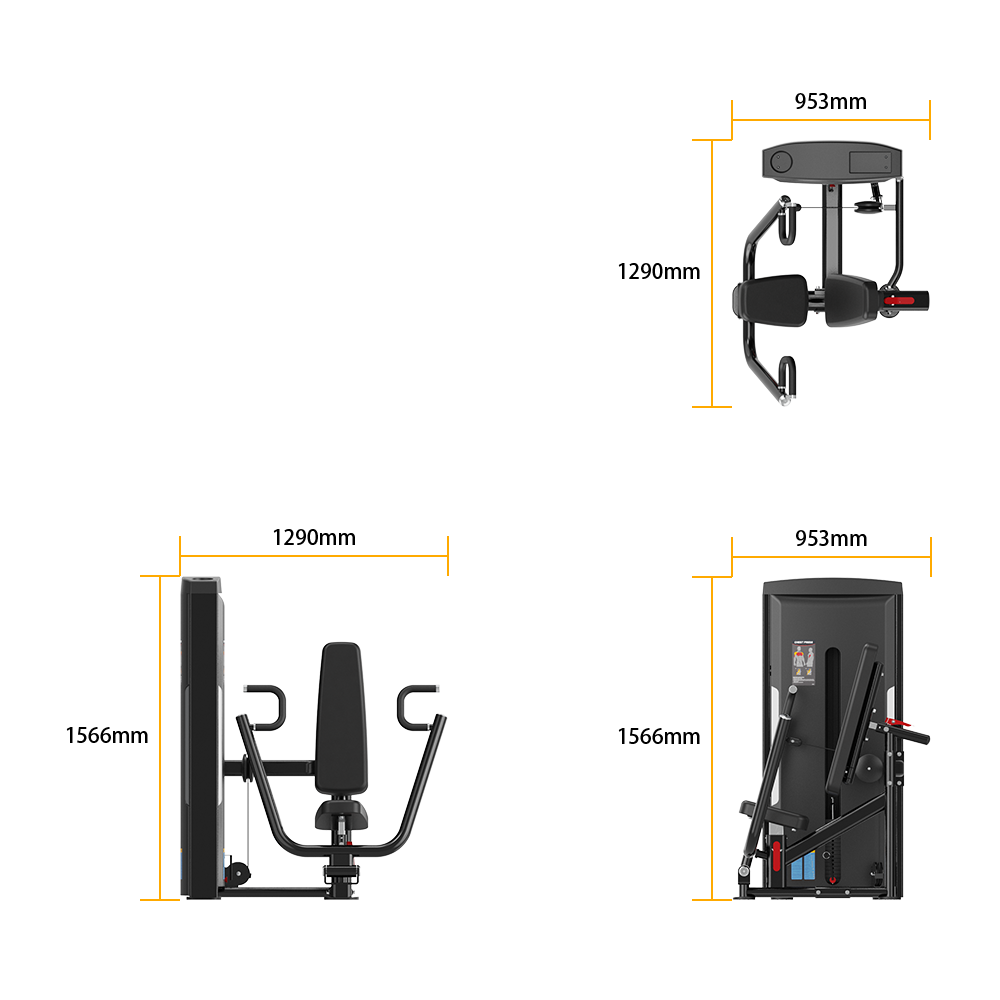 Insight Fitness Vertical Chest Press - SA001 with dimensions labeled on a white background
