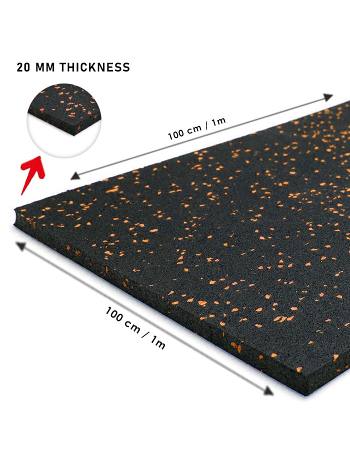 Commercial Gym Flooring 100 x 100 (cm) - 20 mm Thickness - Speckled Orange