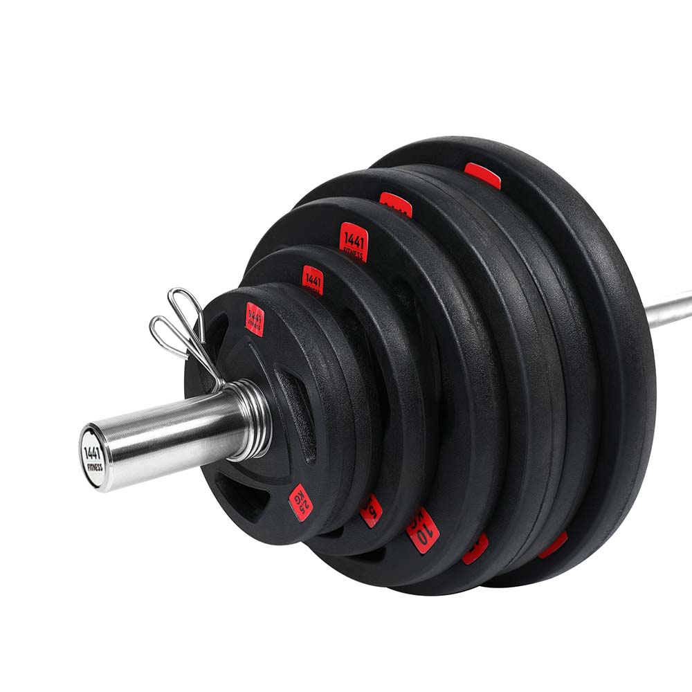 1441 Fitness 7 Ft Olympic Bar with Tri Grip Black Olympic Plates Set | 160 kg