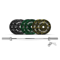Thumbnail for 7 Ft Olympic Bar with Camouflage Bumper Plates Set - 80 KG Set | 1441 Fitness