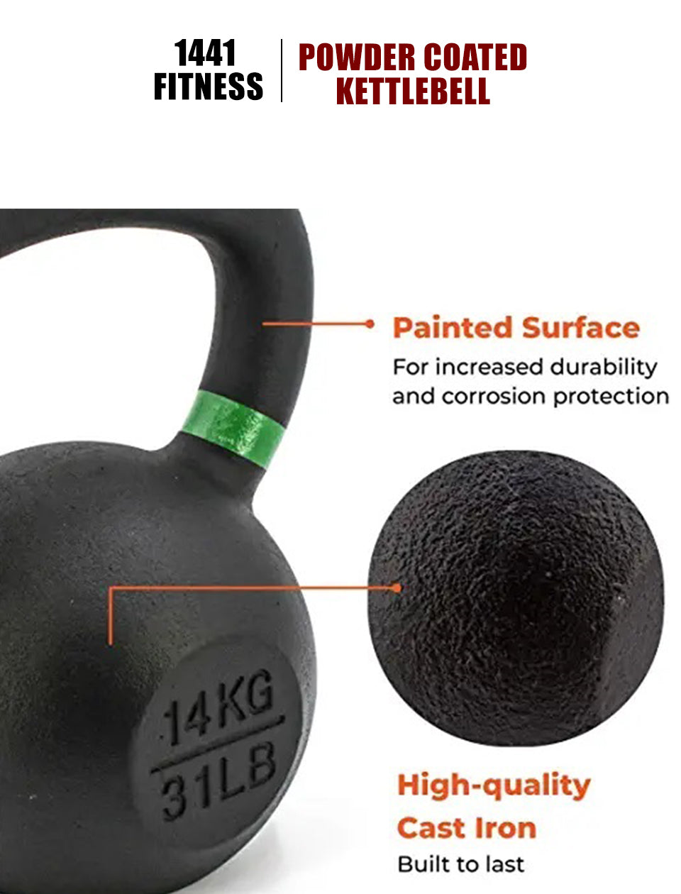 1441 Fitness Powder Coated Kettlebell - 6 Kg to 20 Kg - 8 Pcs Set
