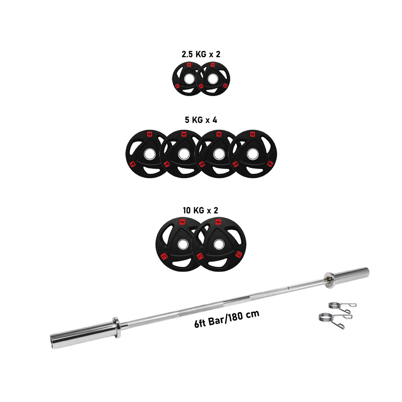 1441 Fitness 6 ft Olympic Bar with Tri Grip Black Olympic Plates Set | 60 Kg Set