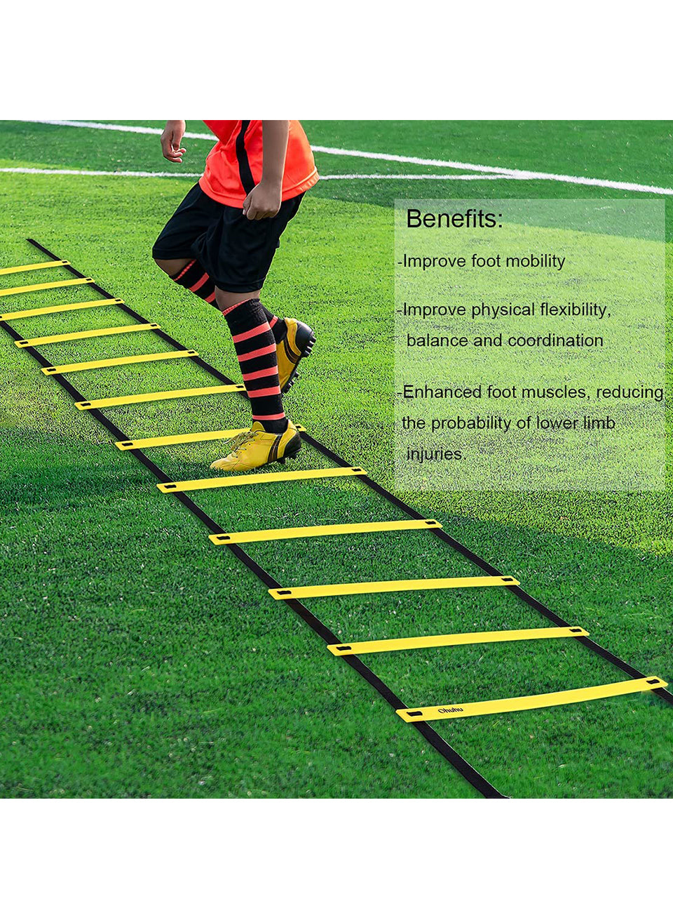 Use sports ladder for agility training in soccer, skating etc