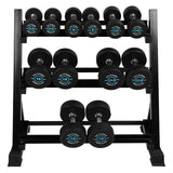 1441 Fitness Premium Round Dumbbell Set 2.5 Kg to 15 Kg (6 Pairs) Blue with 3 Tier Rack