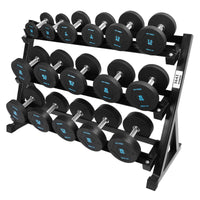 Thumbnail for 1441 Fitness PU Rubber Round Dumbbell Combo Set 2.5 Kg - 20 Kg (8 Pairs) with 3 Tier Rack