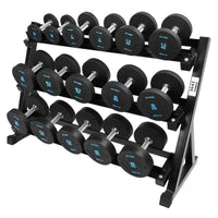 Thumbnail for 1441 Fitness PU Rubber Round Dumbbell Combo Set 2.5 Kg - 20 Kg (8 Pairs) with 3 Tier Rack 