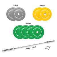 Thumbnail for 7 Ft Olympic Barbell and Color Bumper Plate Set - 100 KG | 1441 Fitness