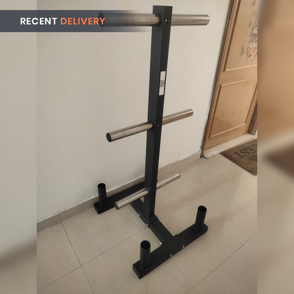 Olympic Plate Rack with Four Bar Holder - Black
