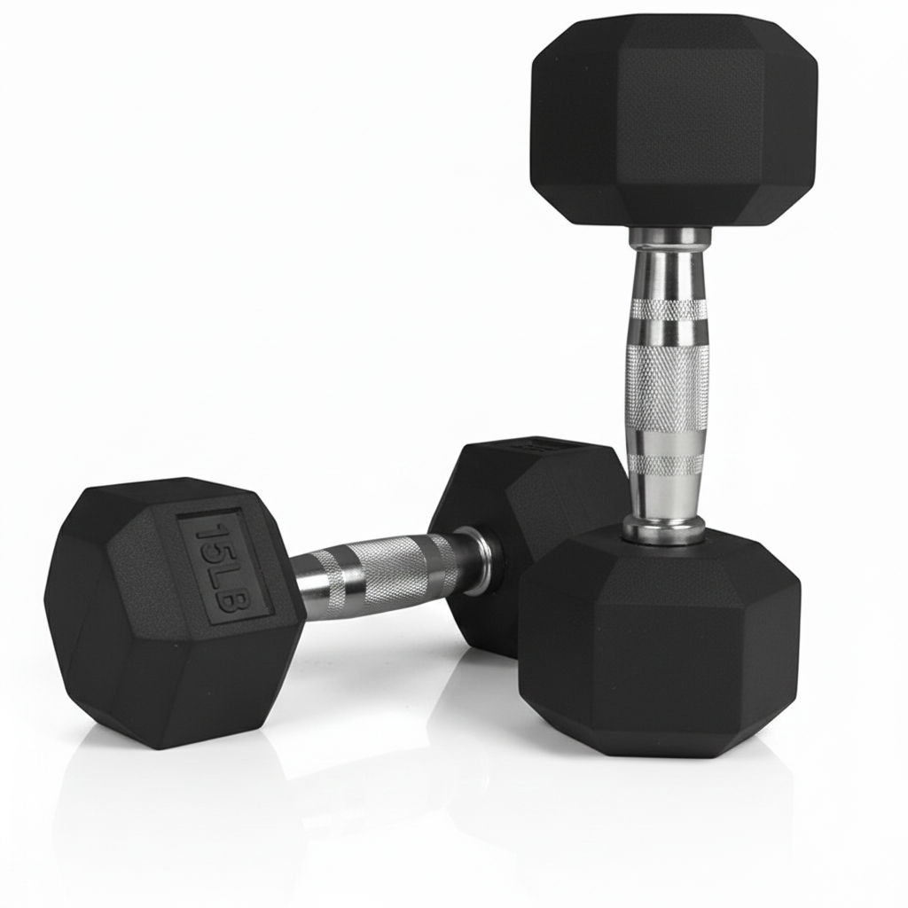 1441 Fitness Black Rubber Hex Dumbbells - 15 LBS