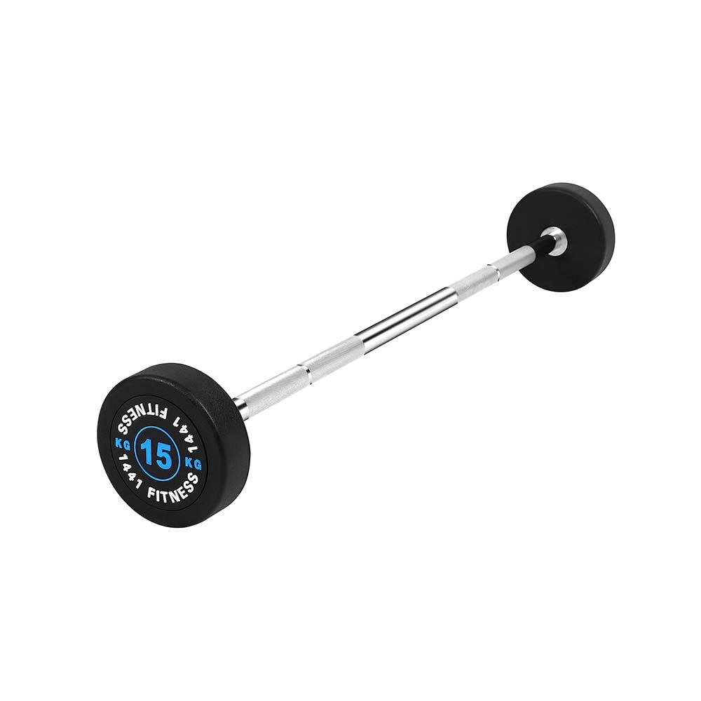 1441 Fitness Fixed Weight Straight Barbell Set with Rack - 10 kg to 30 kg (Set of 5)