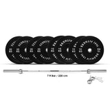 1441 Fitness 7 Ft Olympic Bar with Rubber Bumper Plates - 160 KG Set