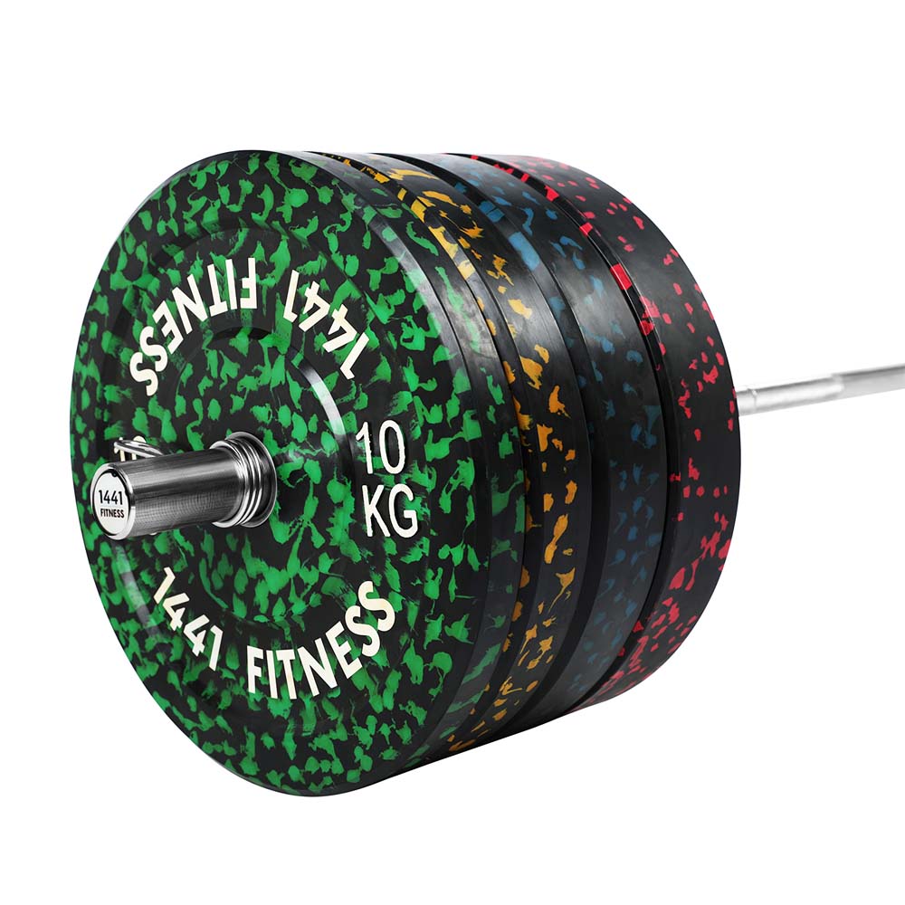 7 Ft Olympic Bar with Camouflage Bumper Plates - 160 KG Set | 1441 Fitness