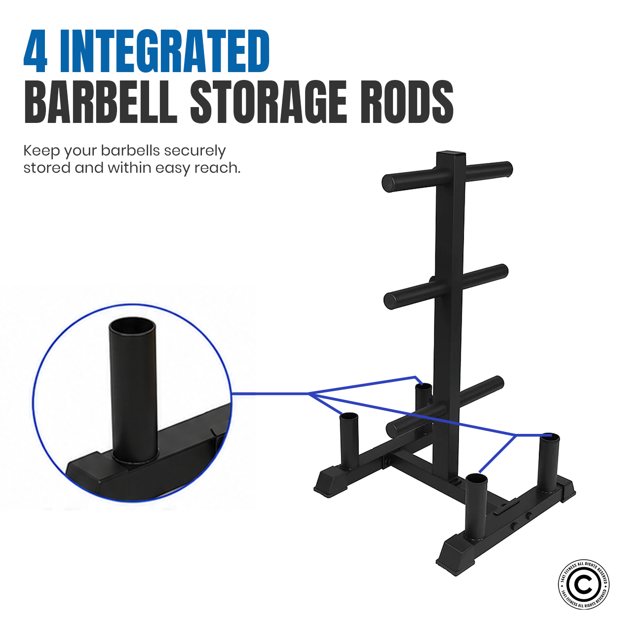 Olympic Plate Rack with Four Bar Holder - Black