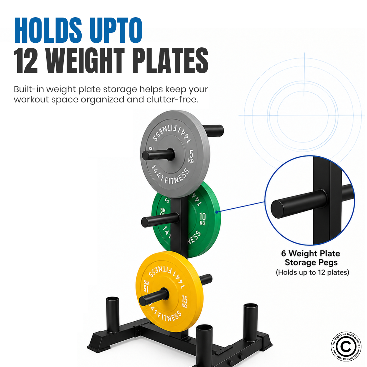 Olympic Plate Rack with Four Bar Holder - Black