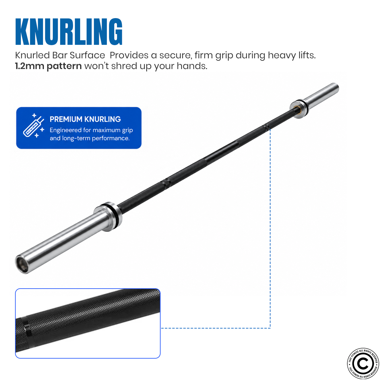 1441 Fitness 7 Ft Power Lifting Barbell Bar - Black/Chrome