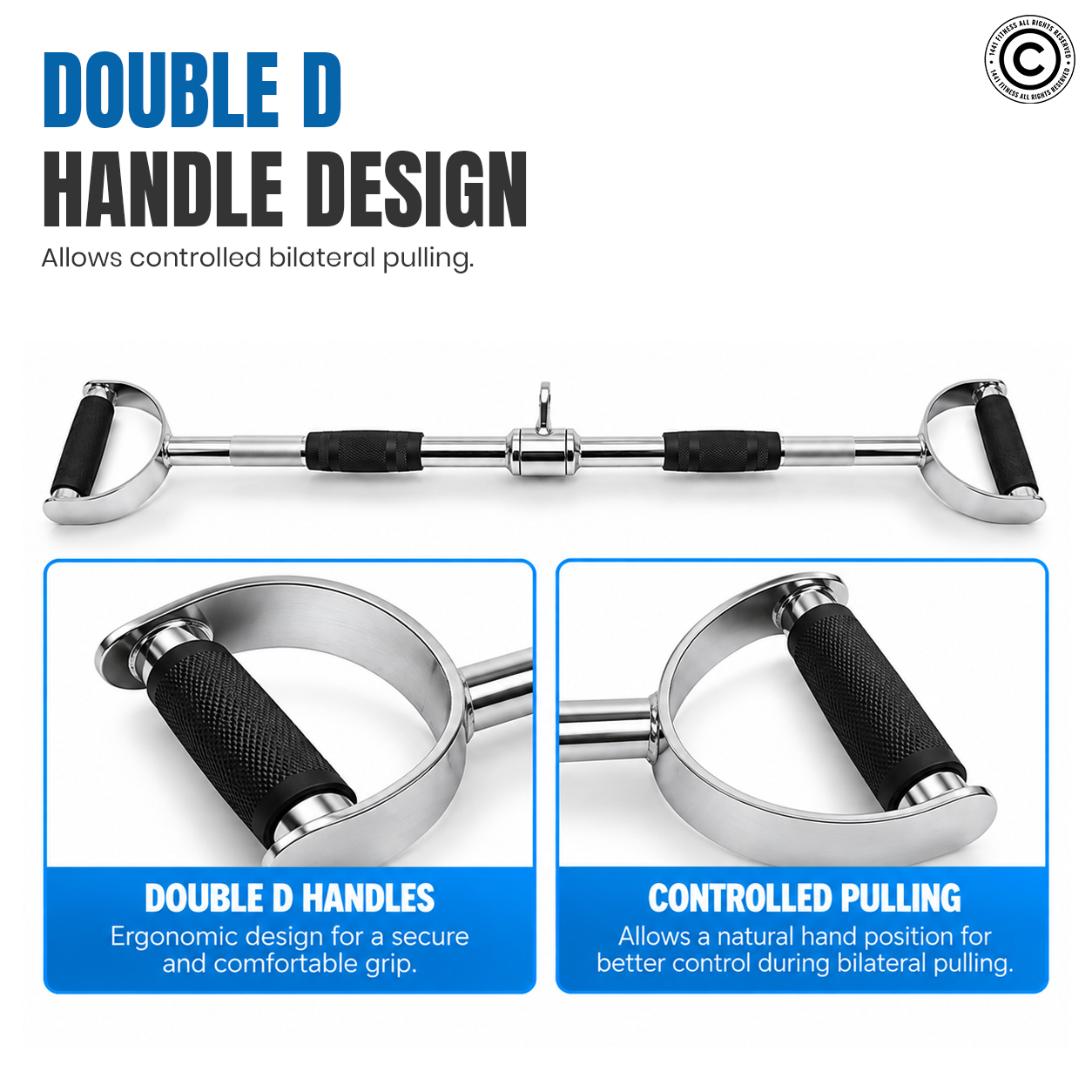 1441 Fitness Lat Attachment Double D Lat Pull Down with Rubber Grip - 90 cm