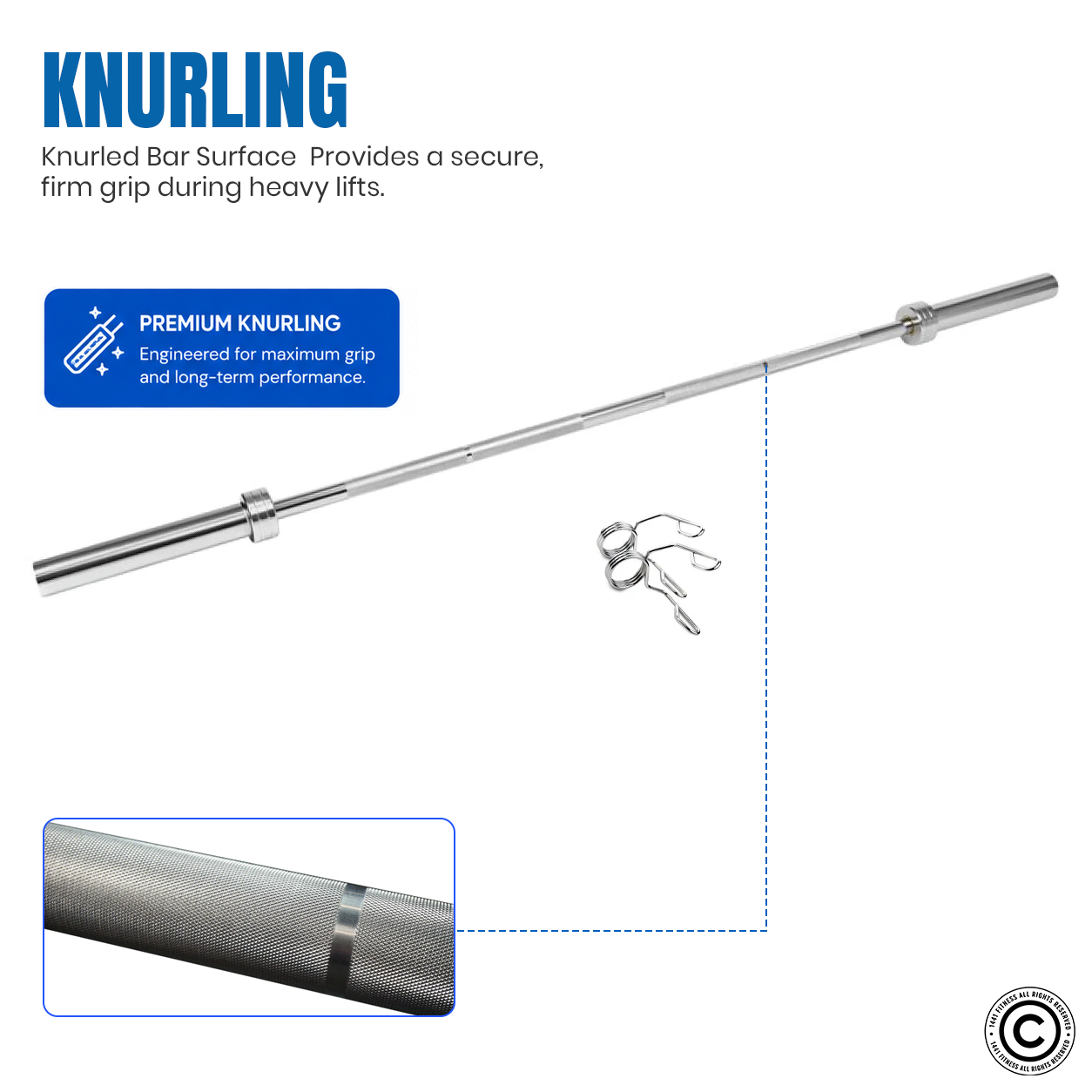 7 Ft Olympic Bar with Spring Collars - 20 Kg (Chrome)