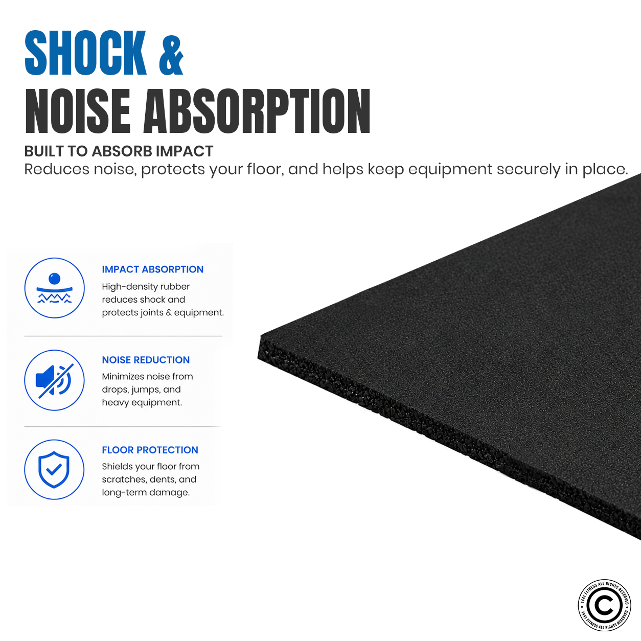 Commercial Black Rubber Flooring for Gym 20 mm - 100 x 100 CM