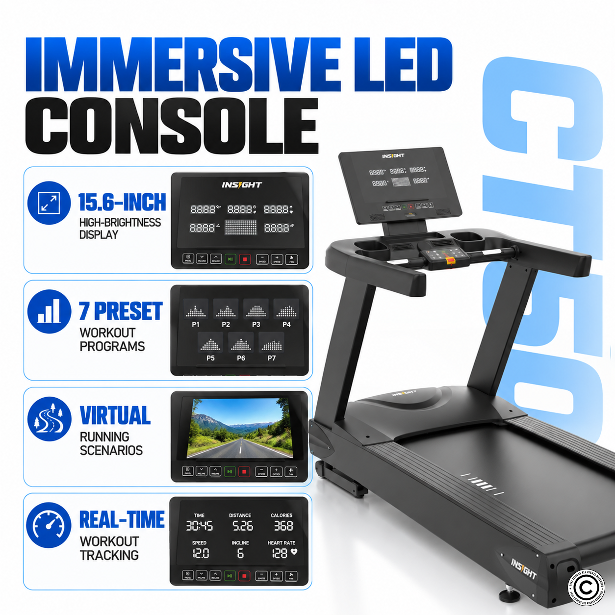Insight Fitness Commercial Treadmill 3 HP - CT50
