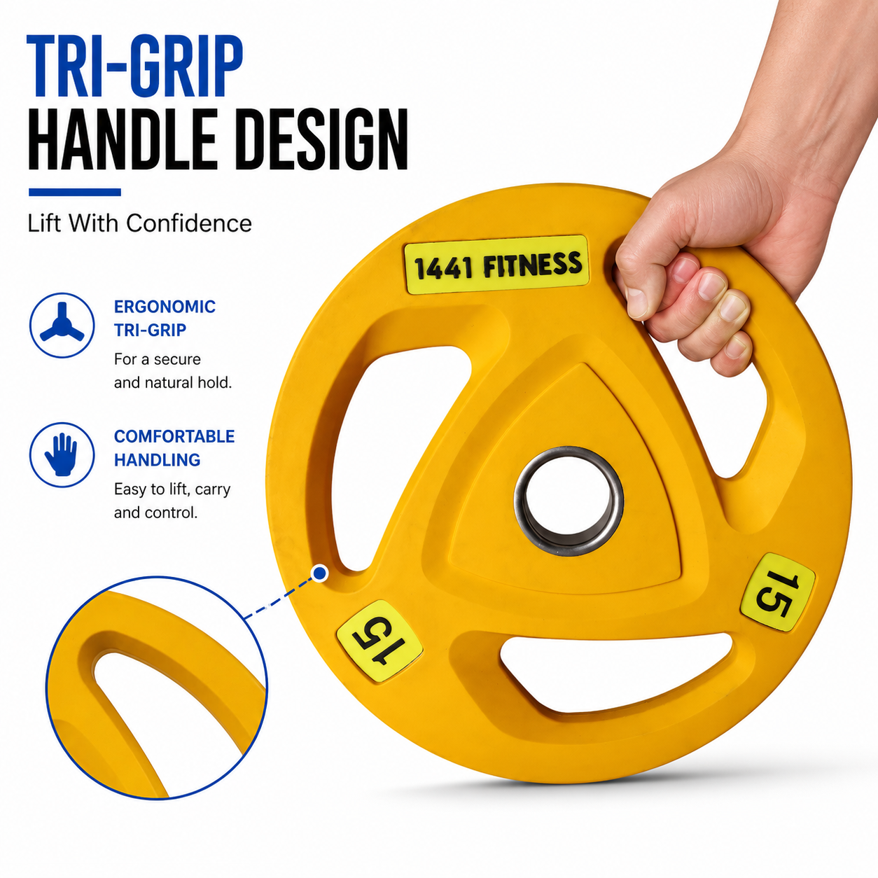 Tri Grip Color PU Olympic Plates 2.5 Kg to 20 Kg - 1 Year Warranty