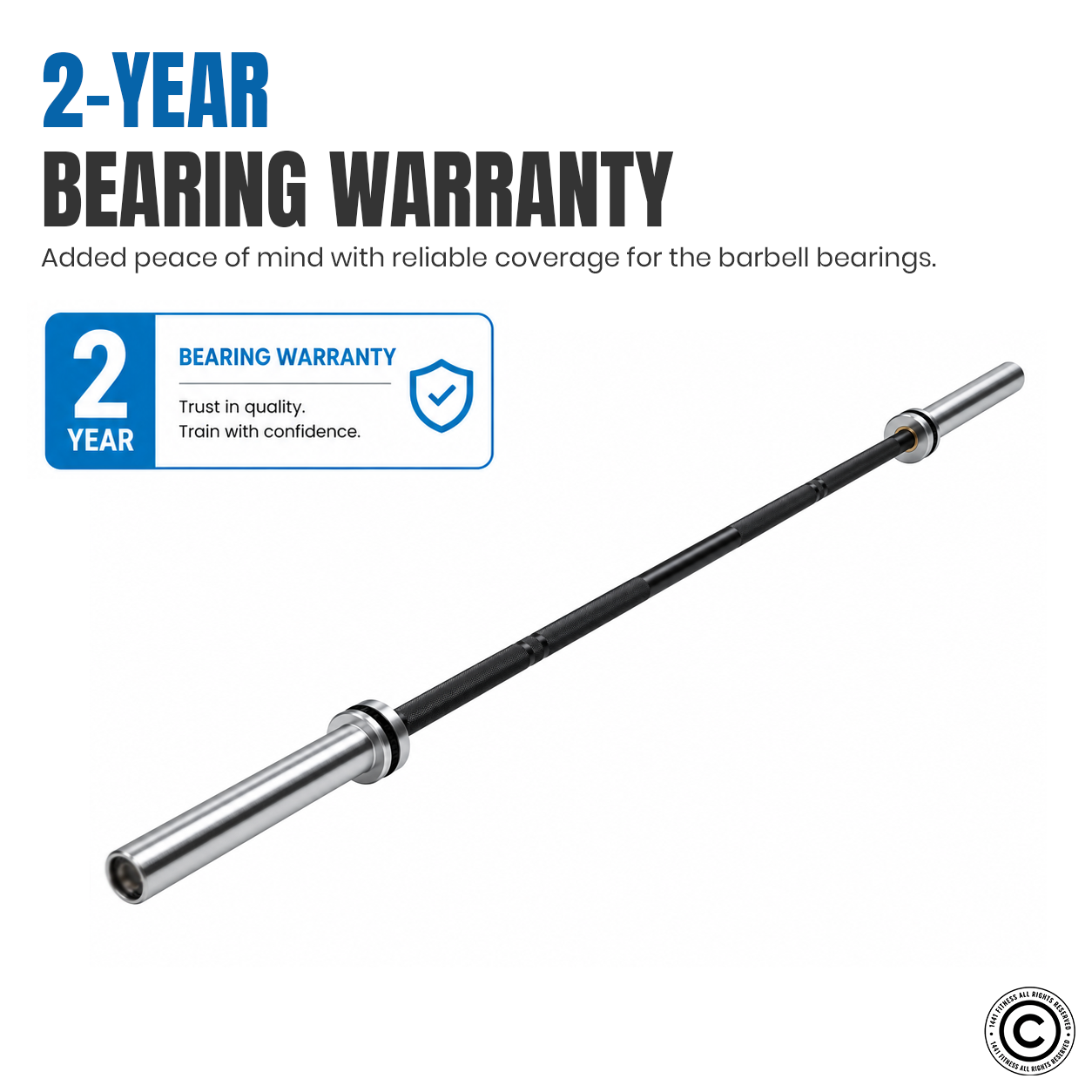 1441 Fitness 7 Ft Power Lifting Barbell Bar - Black/Chrome