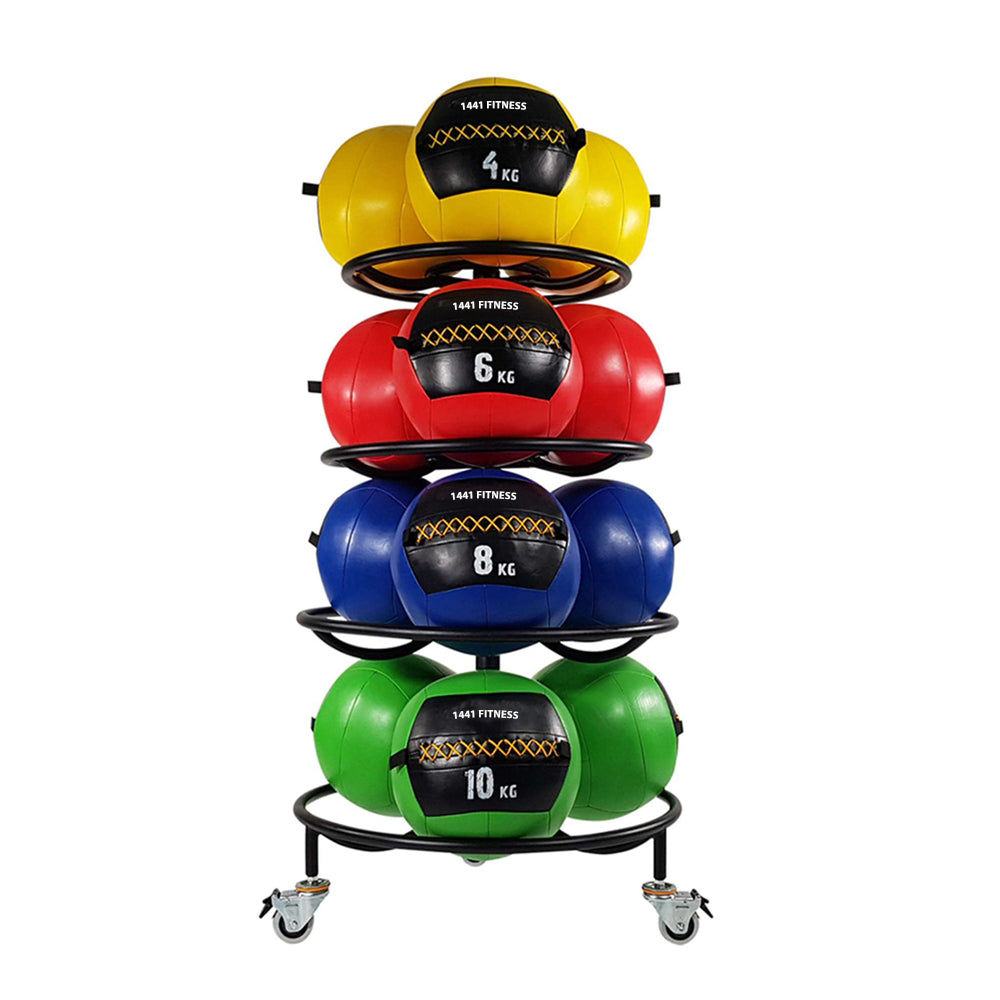 1441 Fitness Circled Premium Medicine Ball Rack with Wheels - (15 Pcs)