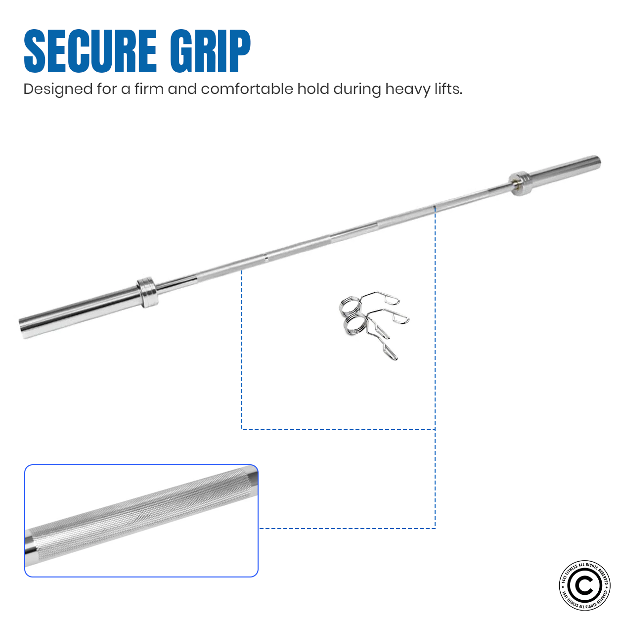7 Ft Olympic Bar with Spring Collars - 20 Kg (Chrome)