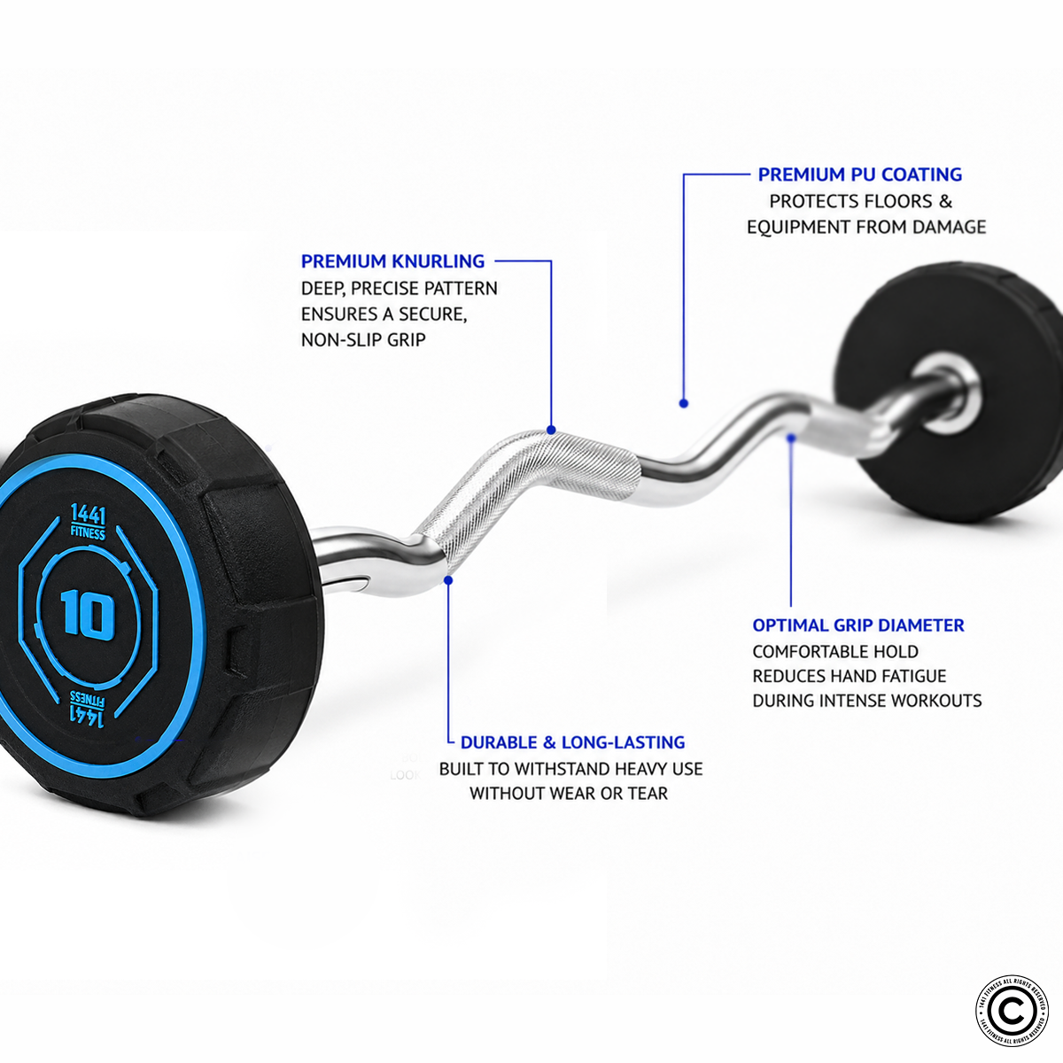 Fixed Curl PU Barbell - 10 kg - 50 kg