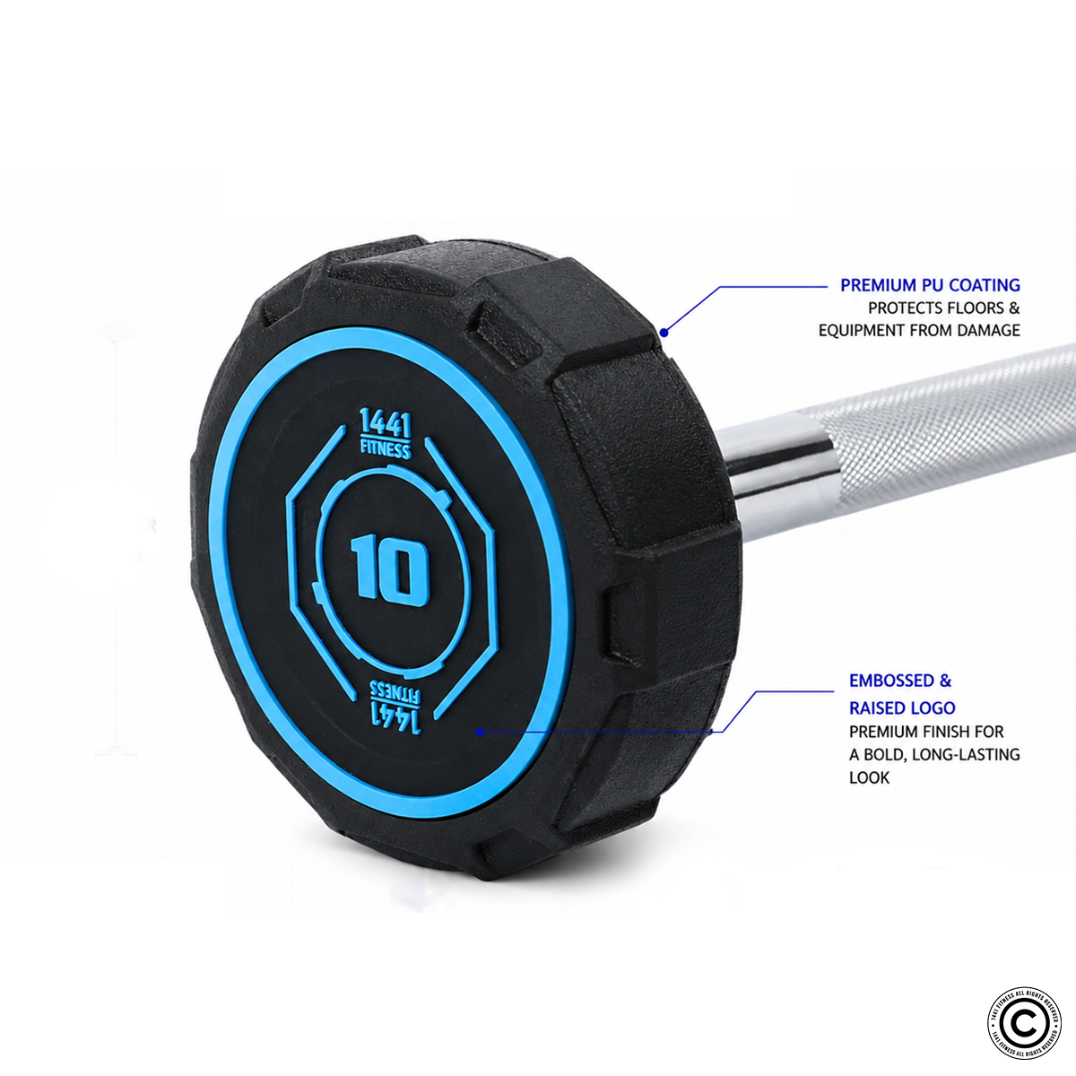 Fixed Weight Straight PU Barbell - 10 kg to 50 kg