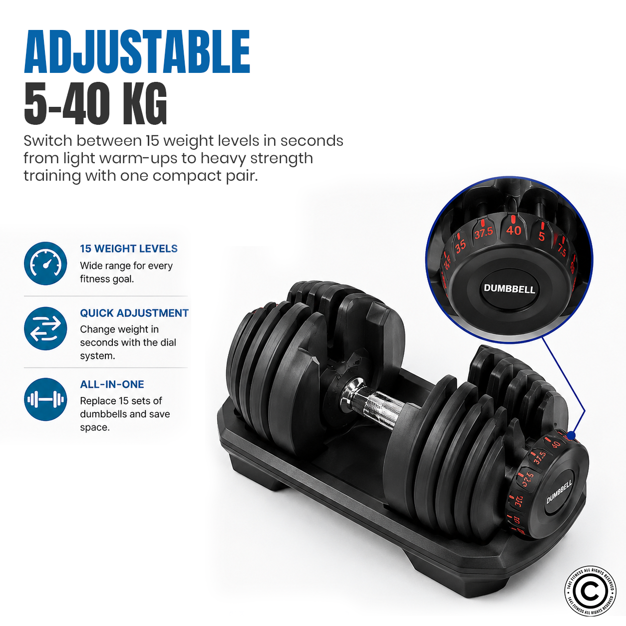 Adjustable Dumbbell Set - 5 Kg - 40 Kg ( Sold as Pair )