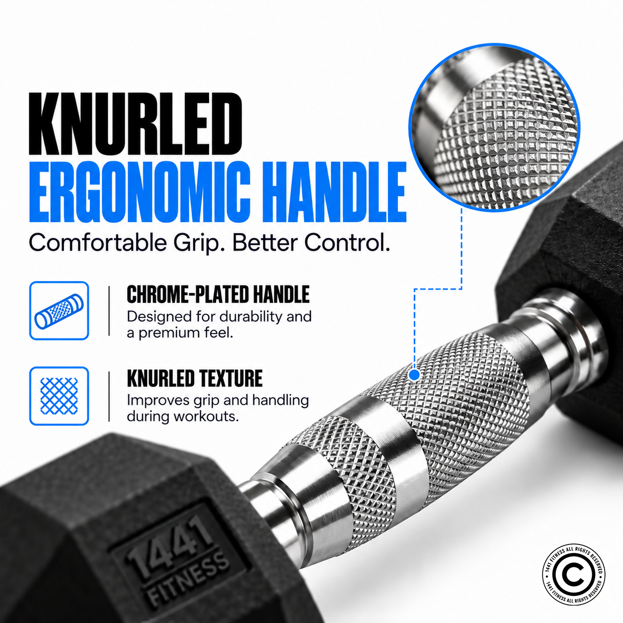 1441 Fitness Rubber Hex Dumbbells - 1 Kg to 9 Kg
